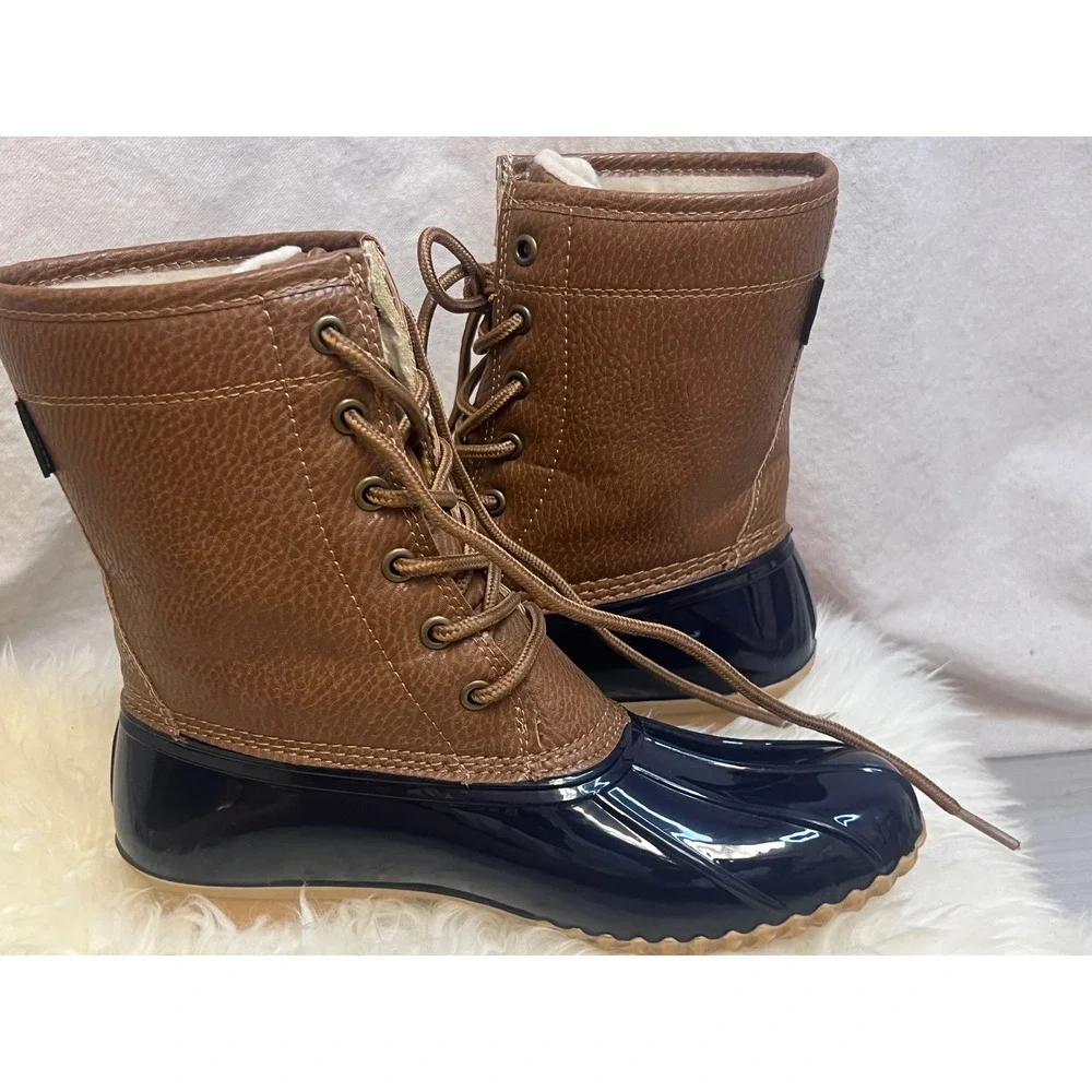JBU Maplewood Waterproof Duck Boots Brown Navy Blue Sz 6M Winter Rain Gorpcore‎